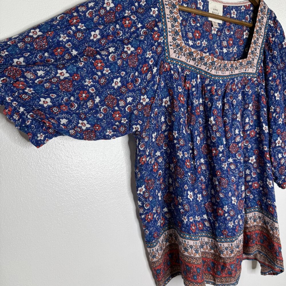 Knox Rose Navy Floral Square-Neck Bohemian Blouse - Picture 2 of 8